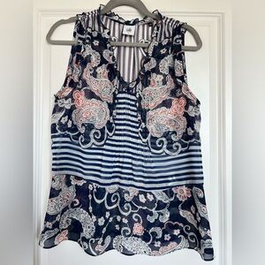 CAbi #5349  Paisley Striped Blouse with Peplum Bottom